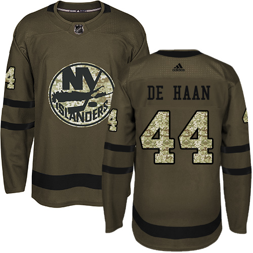 Adidas Islanders #44 Calvin De Haan Green Salute to Service Stitched NHL Jersey - Click Image to Close